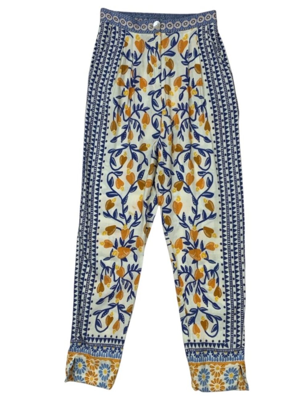 FARM Rio White Blue and Yellow Floral Straight-Leg Pants